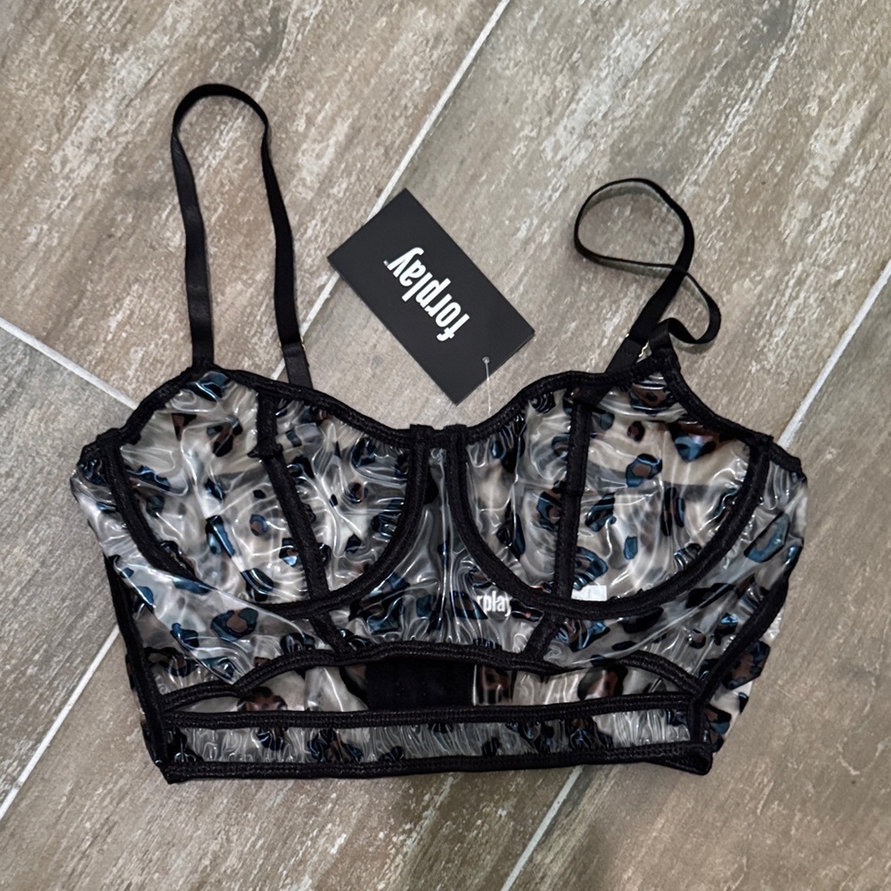 Forplay leopard Patterned Sheer plastic Bralette